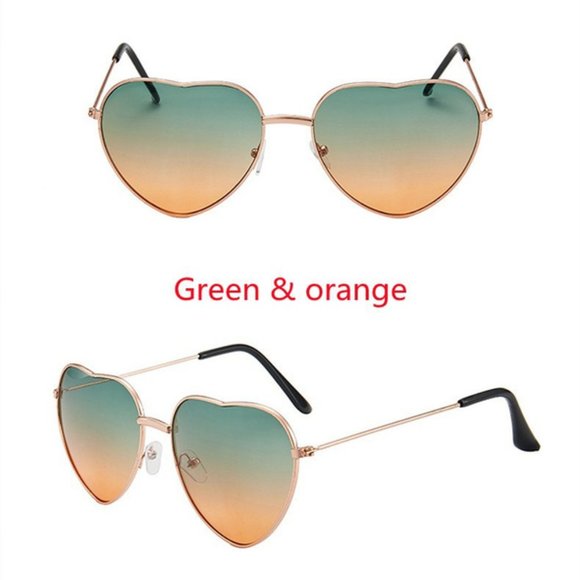 TEMP OUT OF STOCK Heart Shaped UV400 Blue & Pink Sunglasses Gold Metal Rim - Picture 10 of 14